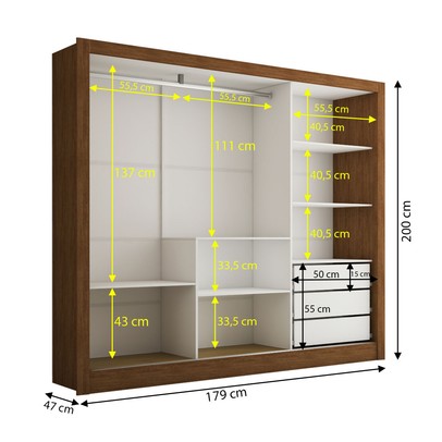 Guarda-Roupa Casal Katherine 3 Portas 3 Gavetas com Espelho Cinamomo - Panorama Móveis