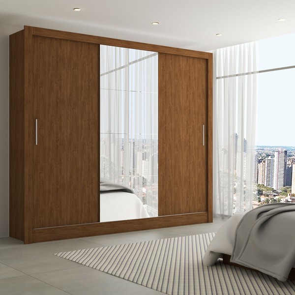 Guarda-Roupa Casal Katherine 3 Portas 3 Gavetas com Espelho Cinamomo - Panorama Móveis