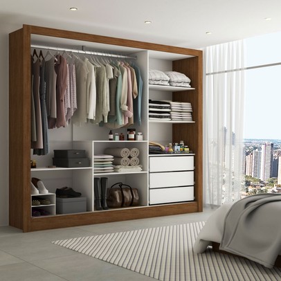 Guarda-Roupa Casal Katherine 3 Portas 3 Gavetas com Espelho Cinamomo - Panorama Móveis