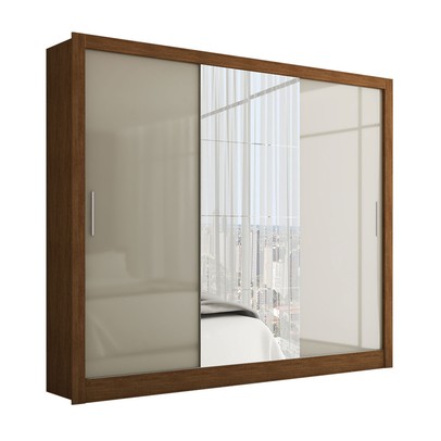 Guarda-Roupa Casal Katherine 3 Portas 3 Gavetas com Espelho Cinamomo/Off White - Panorama Móveis