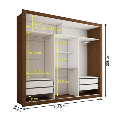 Guarda-Roupa Casal Hamburgo 3 Portas 4 Gavetas com Espelho Cinamomo/Off White - Panorama Móveis