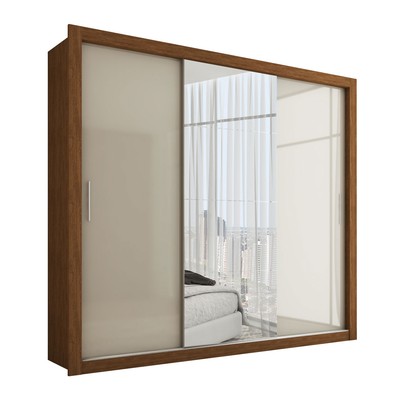 Guarda-Roupa Casal Hamburgo 3 Portas 4 Gavetas com Espelho Cinamomo/Off White - Panorama Móveis