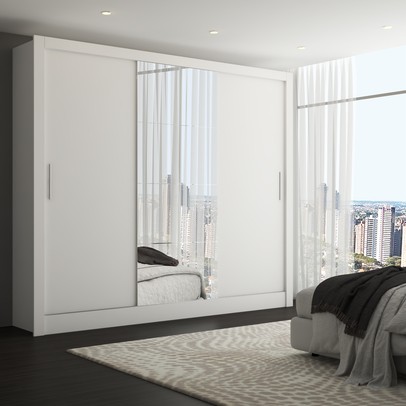 Guarda-Roupa Casal Katherine Slim 3 Portas com Espelho Branco - Panorama Móveis