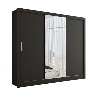 Guarda-Roupa Casal Katherine Slim 3 Portas com Espelho Preto - Panorama Móveis