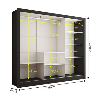 Guarda-Roupa Casal Katherine Slim 3 Portas com Espelho Preto - Panorama Móveis