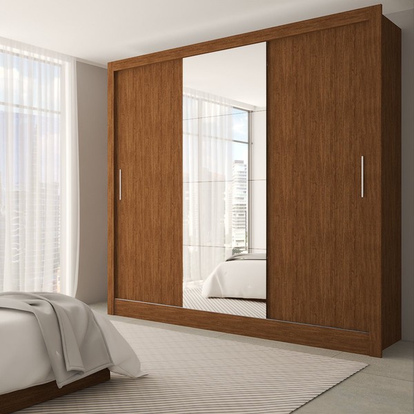 Guarda-Roupa Casal Katherine Slim 3 Portas com Espelho Cinamomo - Panorama Móveis