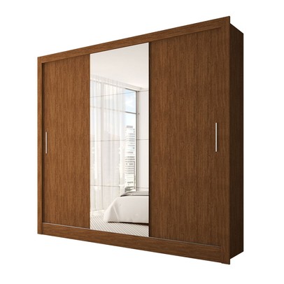 Guarda-Roupa Casal Katherine Slim 3 Portas com Espelho Cinamomo - Panorama Móveis