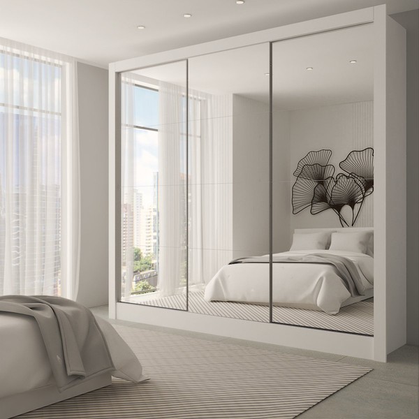 Guarda-Roupa Casal Giulia 3 Portas 3 Gavetas com Espelho Branco - Panorama Móveis