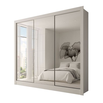 Guarda-Roupa Casal Giulia 3 Portas 3 Gavetas com Espelho Branco - Panorama Móveis
