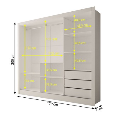 Guarda-Roupa Casal Giulia 3 Portas 3 Gavetas com Espelho Branco - Panorama Móveis