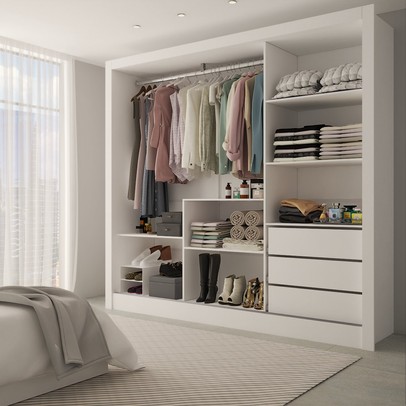 Guarda-Roupa Casal Giulia 3 Portas 3 Gavetas com Espelho Branco - Panorama Móveis