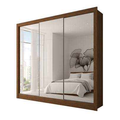 Guarda-Roupa Casal Giulia 3 Portas 3 Gavetas com Espelho Cinamomo - Panorama Móveis