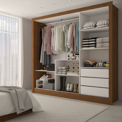 Guarda-Roupa Casal Giulia 3 Portas 3 Gavetas com Espelho Cinamomo - Panorama Móveis