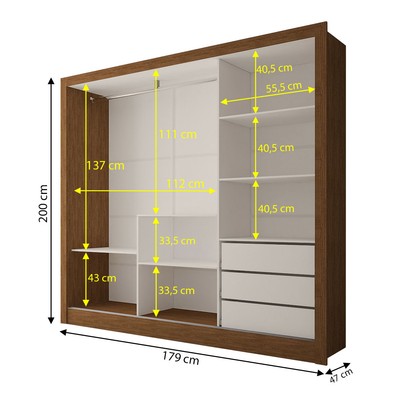 Guarda-Roupa Casal Giulia 3 Portas 3 Gavetas com Espelho Cinamomo - Panorama Móveis