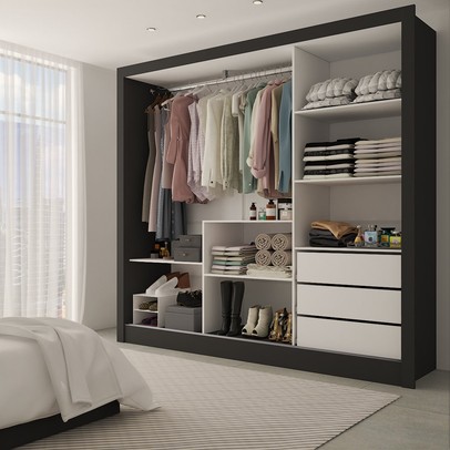 Guarda-Roupa Casal Giulia 3 Portas 3 Gavetas com Espelho Preto - Panorama Móveis