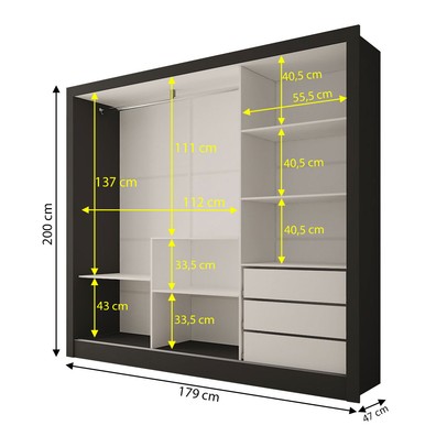 Guarda-Roupa Casal Giulia 3 Portas 3 Gavetas com Espelho Preto - Panorama Móveis
