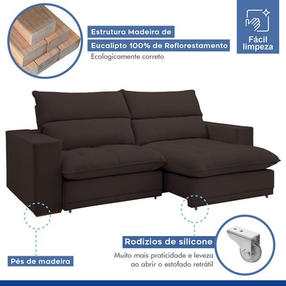 Sofá Retrátil e Reclinável Martinho 250cm Veludo Marrom  - Celflex