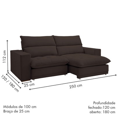 Sofá Retrátil e Reclinável Martinho 250cm Veludo Marrom  - Celflex