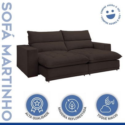Sofá Retrátil e Reclinável Martinho 250cm Veludo Marrom  - Celflex