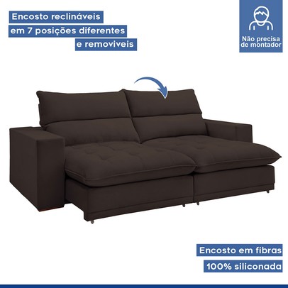 Sofá Retrátil e Reclinável Martinho 250cm Veludo Marrom  - Celflex