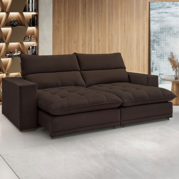 Sofá Retrátil e Reclinável Martinho 250cm Veludo Marrom  - Celflex
