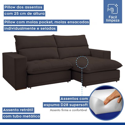 Sofá Retrátil e Reclinável Martinho 250cm Veludo Marrom  - Celflex