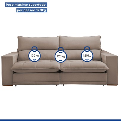 Sofá Retrátil e Reclinável Martinho 250cm Veludo Bege Escuro - Celflex