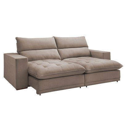 Sofá Retrátil e Reclinável Martinho 250cm Veludo Bege Escuro - Celflex