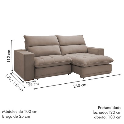 Sofá Retrátil e Reclinável Martinho 250cm Veludo Bege Escuro - Celflex