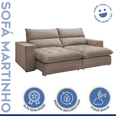Sofá Retrátil e Reclinável Martinho 250cm Veludo Bege Escuro - Celflex