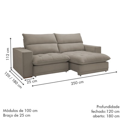 Sofá Retrátil e Reclinável Martinho 250cm Veludo Bege Claro  - Celflex