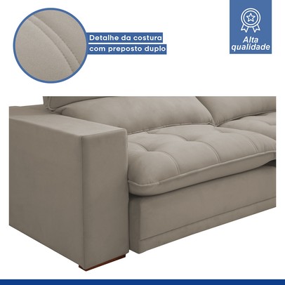 Sofá Retrátil e Reclinável Martinho 250cm Veludo Bege Claro  - Celflex