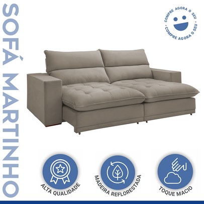 Sofá Retrátil e Reclinável Martinho 250cm Veludo Bege Claro  - Celflex