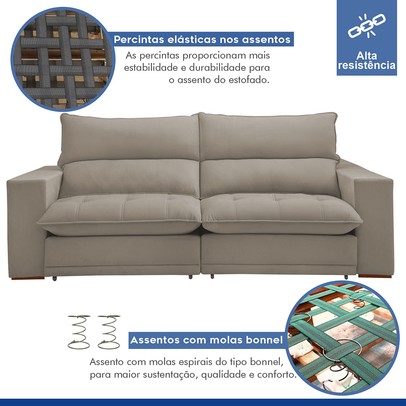 Sofá Retrátil e Reclinável Martinho 250cm Veludo Bege Claro  - Celflex