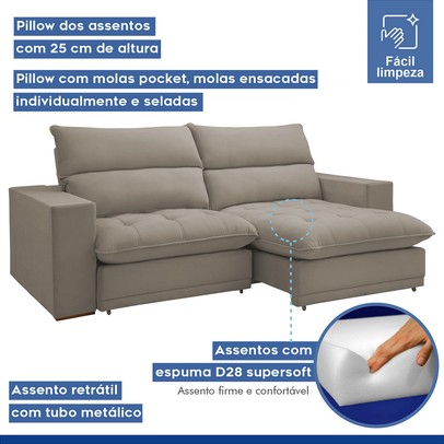 Sofá Retrátil e Reclinável Martinho 250cm Veludo Bege Claro  - Celflex