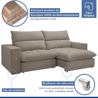 Sofá Retrátil e Reclinável Martinho 250cm Veludo Bege Claro  - Celflex