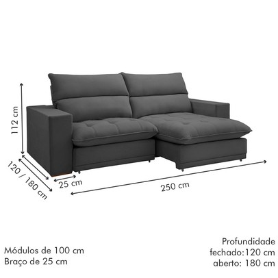 Sofá Retrátil e Reclinável Martinho 250cm Veludo Cinza  - Celflex