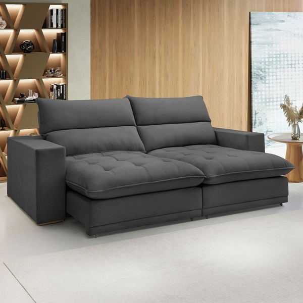 Sofá Retrátil e Reclinável Martinho 250cm Veludo Cinza  - Celflex