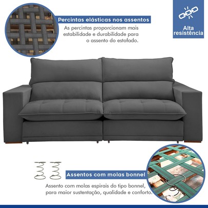 Sofá Retrátil e Reclinável Martinho 250cm Veludo Cinza  - Celflex