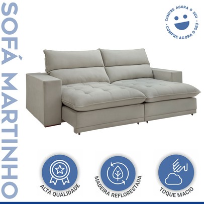 Sofá Retrátil e Reclinável Martinho 250cm Boucle Gelo - Celflex