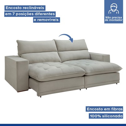 Sofá Retrátil e Reclinável Martinho 250cm Boucle Gelo - Celflex