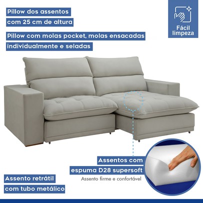 Sofá Retrátil e Reclinável Martinho 250cm Boucle Gelo - Celflex