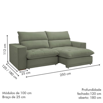 Sofá Retrátil e Reclinável Martinho 250cm Boucle Verde - Celflex