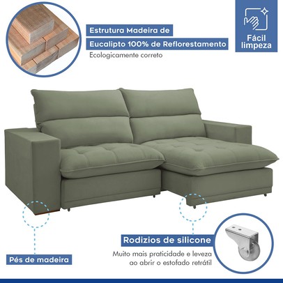 Sofá Retrátil e Reclinável Martinho 250cm Boucle Verde - Celflex