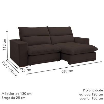 Sofá 4 Lugares Martinho Retrátil 20585 Veludo Marrom  - Celflex