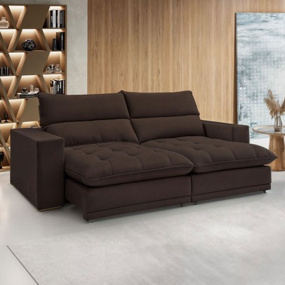 Sofá 4 Lugares Martinho Retrátil 20585 Veludo Marrom  - Celflex