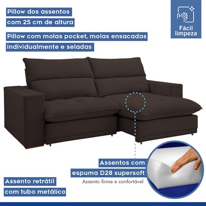 Sofá 4 Lugares Martinho Retrátil 20585 Veludo Marrom  - Celflex