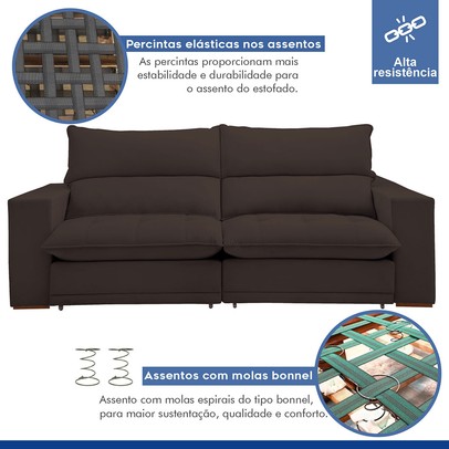 Sofá 4 Lugares Martinho Retrátil 20585 Veludo Marrom  - Celflex