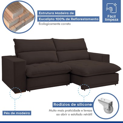 Sofá 4 Lugares Martinho Retrátil 20585 Veludo Marrom  - Celflex