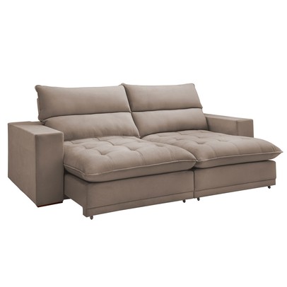 Sofá 4 Lugares Martinho Retrátil 20585 Veludo Bege Escuro - Celflex